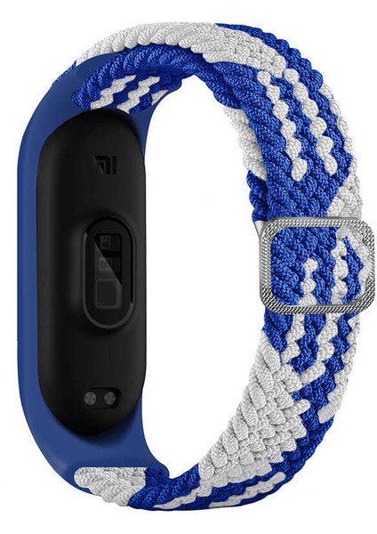 Xiaomi Mi Band 6 Uyumlu Krd-49 Örgü Kordon Tygo - Mavi-Beyaz