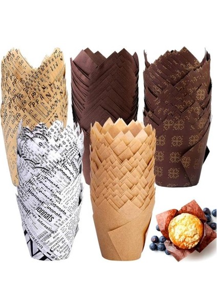 50 Adet Kek Pasta Kapsülü Desenli Kağıt Pişirme Kapsülü