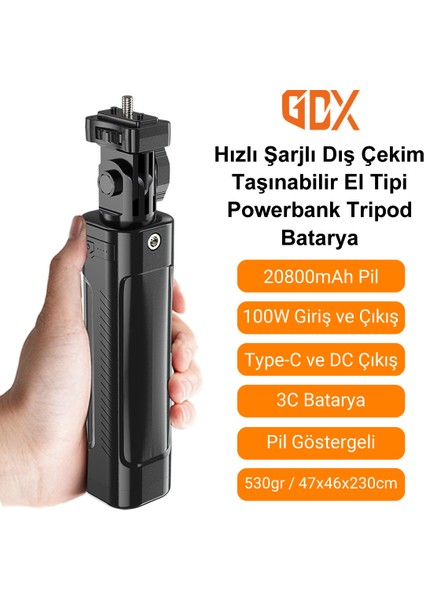 20800MAH Hızlı Şarjlı Dış Çekim 100W Çıkışlı Taşınabilir El Tipi Powerbank Tripod Batarya