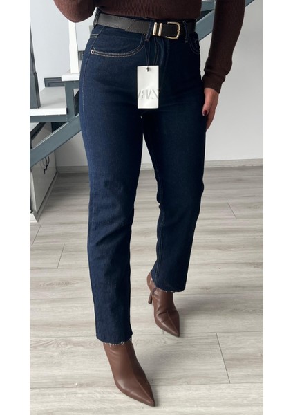 Koyu Lacivert Likralı Boy Fit Jean