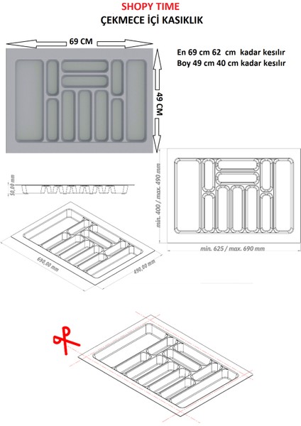 Çekmece Içi Kaşıklık ve Kepçelik Düzenleyici – Antrasit 69X49 cm (62X40 cm Kadar Kesilebilir) fırsatları