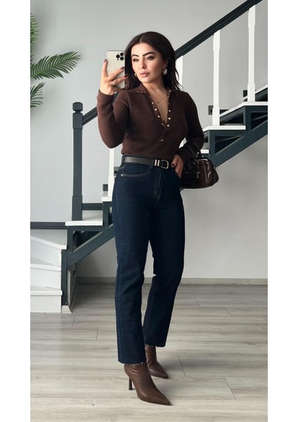 Koyu Lacivert Likralı Boy Fit Jean modelleri