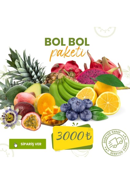 AVO BOL BOL PAKET ( 10 ADET AVOKADO - 2 ADET MANGO - 2 KG LİMON - 2 KG MUZ - 125 GR BLUEBERRY - 1 ADET ANANAS - 1 ADET EJDER MEYVESİ )