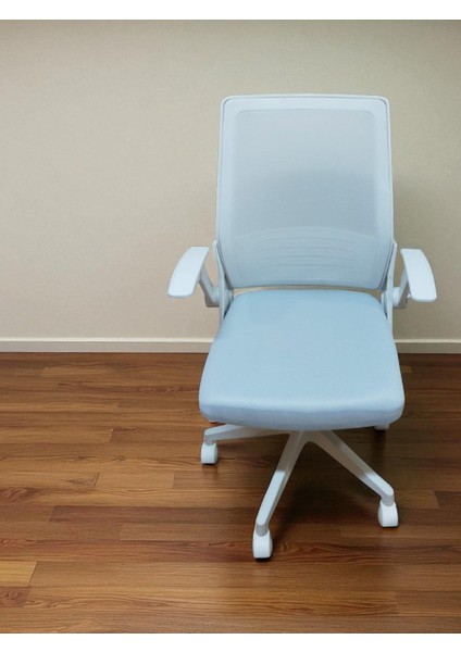 Katlanır Kollu Çalışma Sandalyesi MONTAJLI | Ofis ve Bilgisayar Koltuğu | Beyaz Kol Beyaz Kumaş fiyatları