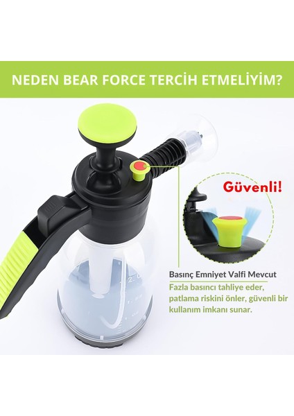 Bear Force Köpük Yapıcı Pompa 2 Litre Köpük Pompası Basınçlı El Pompası Araç Yıkama Şeffaf Oto Bakım indirimleri
