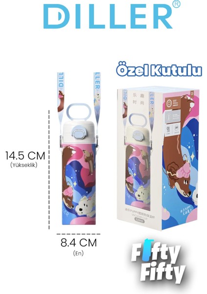 Dıller 520 ml Kılıflı Tek Kapak Çift Kullanım Pipetli/pipetsiz Taşıma El Askılı Vacum Cup/çelik Termos -D9338ML520 fırsatları