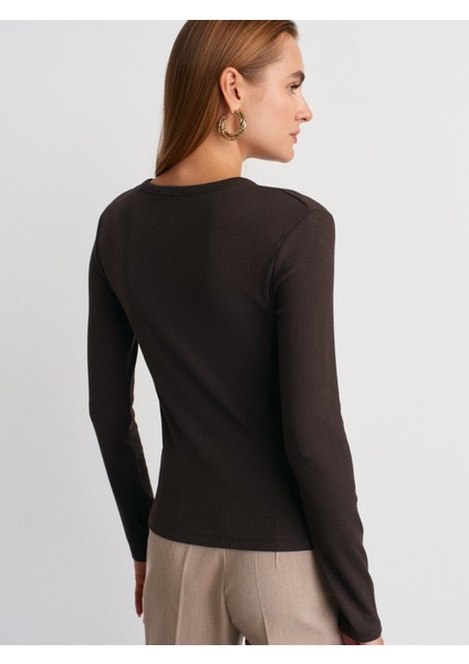 32024 Çıtçıtlı Uzun Kollu Top-Koyu Kahve fiyatları