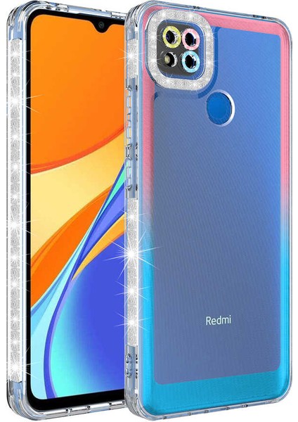 Xiaomi Redmi 9c Kılıf Simli ve Renk Geçiş Tasarımlı Lens Korumalı Lckc Park Kapak-Pembe-Mavi