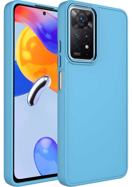 Xiaomi Redmi Note 11 Global Kılıf Metal Çerçeve ve Buton Tasarımlı Silikon Lckc Luna Kapak-Sierra Mavi