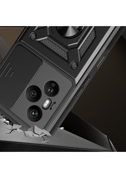 Honor 400 Pro Kılıf Magnetik Standlı Kamera Korumalı Zore Sürgülü Vega Kapak - Siyah modelleri