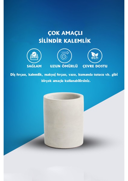Dekoratif Beton Silindir Kalemlik |çok Amaçlı Organizer Vazo Saksı Ofis ve Banyo Düzenleyici 8X10 cm fiyatları