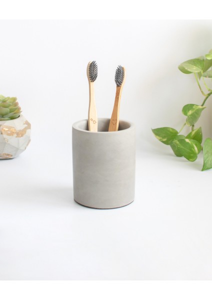 Dekoratif Beton Silindir Kalemlik |çok Amaçlı Organizer Vazo Saksı Ofis ve Banyo Düzenleyici 8X10 cm fırsatları