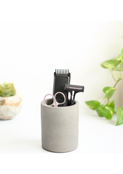 Dekoratif Beton Silindir Kalemlik |çok Amaçlı Organizer Vazo Saksı Ofis ve Banyo Düzenleyici 8X10 cm indirimleri