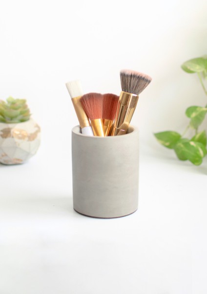 Dekoratif Beton Silindir Kalemlik |çok Amaçlı Organizer Vazo Saksı Ofis ve Banyo Düzenleyici 8X10 cm