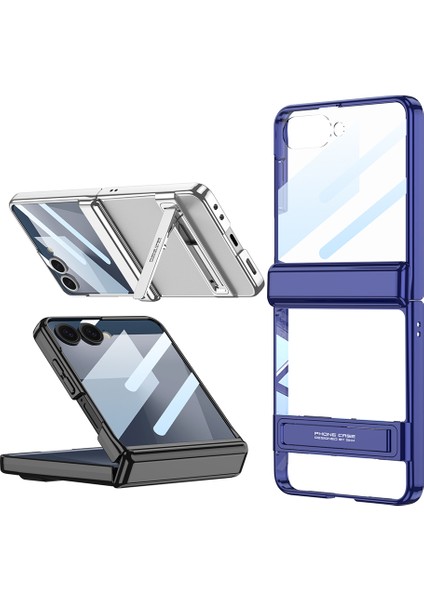 Galaxy Z Flip 7 Kılıf Kamera Korumalı Şeffaf Tasarımlı Zore LEGO Standlı Kapak - Gümüş modelleri