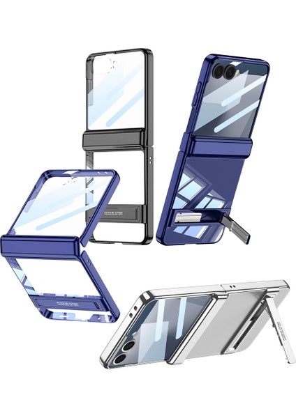 Galaxy Z Flip 7 Kılıf Kamera Korumalı Şeffaf Tasarımlı Zore LEGO Standlı Kapak - Gümüş indirimleri