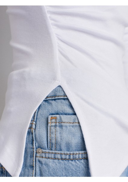 32198 Kayık Yaka Uzun Kollu Top-Beyaz fırsatları