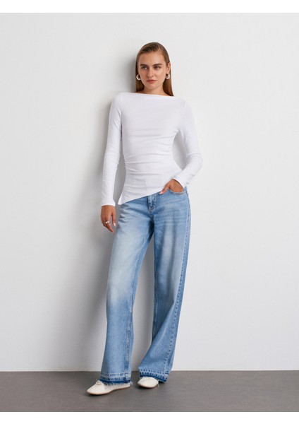 32198 Kayık Yaka Uzun Kollu Top-Beyaz indirimleri