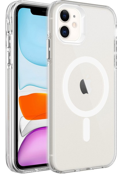 iPhone 11 Uyumlu Lckc Magsafe Şarj Özellikli Buzlu Transparan C-Pro Sert Kapak-Renksiz