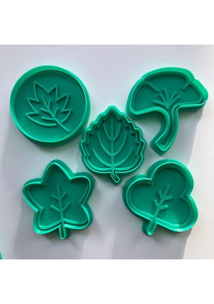 Sonbahar Yaprakları Kurabiye Kalıbı Seti, 5 Parça, Yeşil, Doğa Hamur Şekillendirici, Özel Tasarım