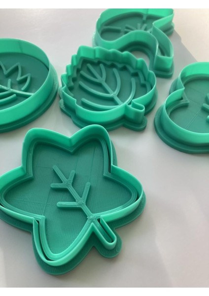 Sonbahar Yaprakları Kurabiye Kalıbı Seti, 5 Parça, Yeşil, Doğa Hamur Şekillendirici, Özel Tasarım