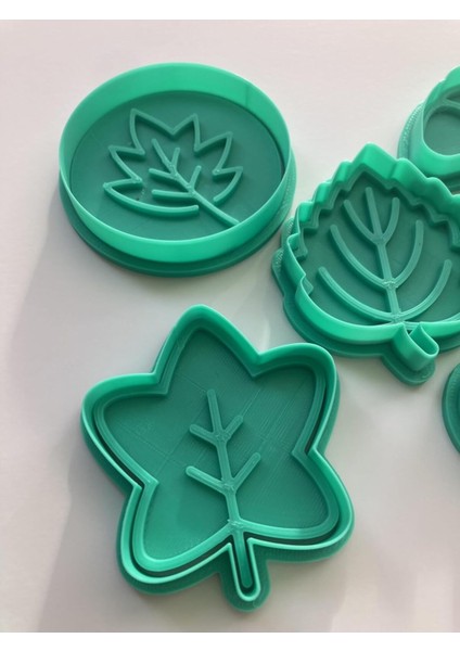 Sonbahar Yaprakları Kurabiye Kalıbı Seti, 5 Parça, Yeşil, Doğa Hamur Şekillendirici, Özel Tasarım