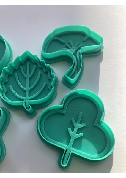 Sonbahar Yaprakları Kurabiye Kalıbı Seti, 5 Parça, Yeşil, Doğa Hamur Şekillendirici, Özel Tasarım