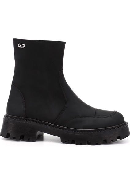 Kadın Siyah Yuvarlak Burunlu Fermuarlı Bot