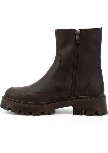 Kadın Kahverengi Yuvarlak Burunlu Fermuarlı Bot modelleri