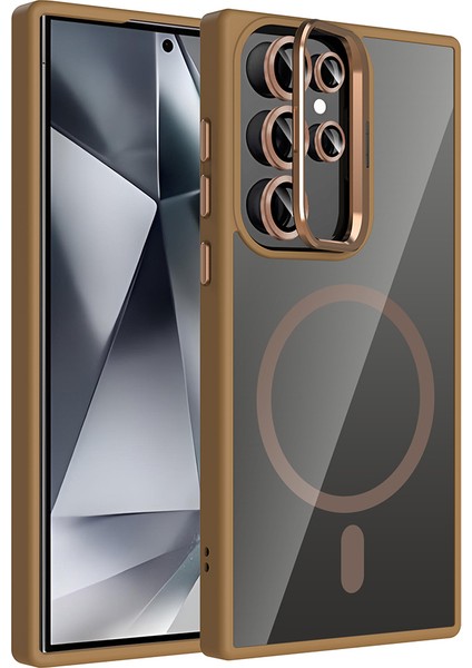 Galaxy S24 Ultra Kılıf Standlı ve Kamera Lens Hediyeli M-Safe Şarj Özellikli Lckc Etro Kapak - Deser