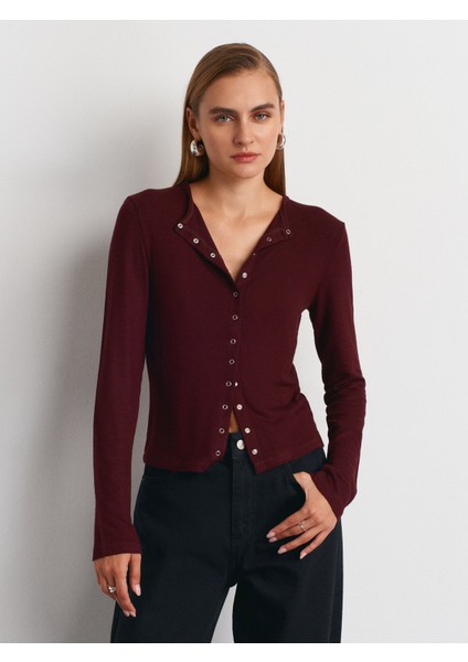 32055 Uzun Kollu Hırka-Bordo modelleri