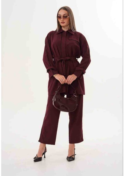 Kadın Bordo Şerit Detaylı Tesettür Takım modelleri