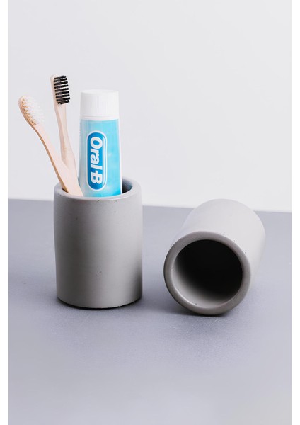 Beton Diş Fırçalık | Kalemlik, Makyaj ve Banyo Düzenleyici Organizer 8X10 cm