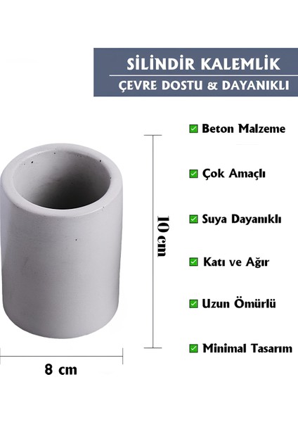 Beton Diş Fırçalık | Kalemlik, Makyaj ve Banyo Düzenleyici Organizer 8X10 cm