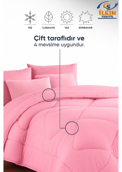Cs Ilkim Çift Kişilik Çift Taraflı 195X215 Lüx Pembe Welsoft Yorgan