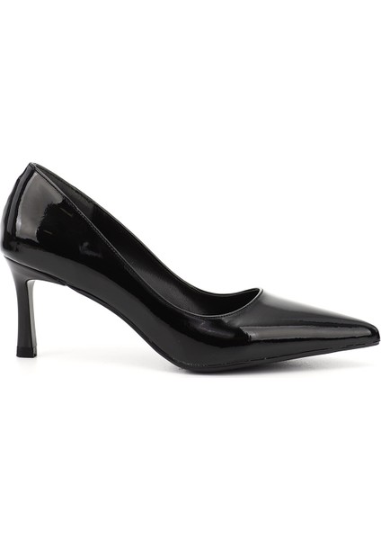 Kadın Siyah Rugan Sivri Burun Ince Topuklu Stiletto