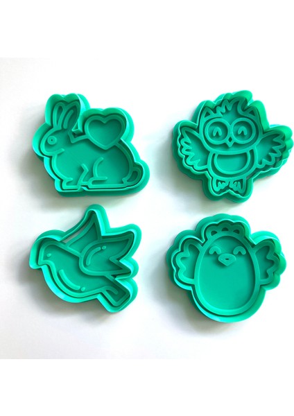 Baby Shower ve Bahar Temalı Kurabiye Kalıbı Seti (4 Parça: Tavşan, Baykuş, Güvercin, Civciv)