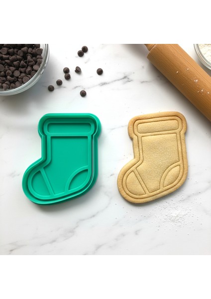 Klasik Yılbaşı Çorabı Kurabiye Kalıbı | Detaylı Hamur Damgası | Yeni Yıl Partisi Ikramlığı