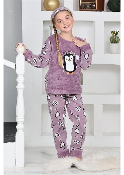 Yeni Sezon Sonbahar/kış Kız Çocuk Penguen Desenli Polar Pijama Takımı 4994