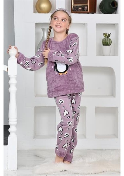 Yeni Sezon Sonbahar/kış Kız Çocuk Penguen Desenli Polar Pijama Takımı 4994 fiyatları