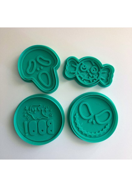 Halloween 4'lü Kurabiye Kalıbı Seti, Jack Skellington, Çığlık, Boo ve Şeker Desenli Şekillendirici