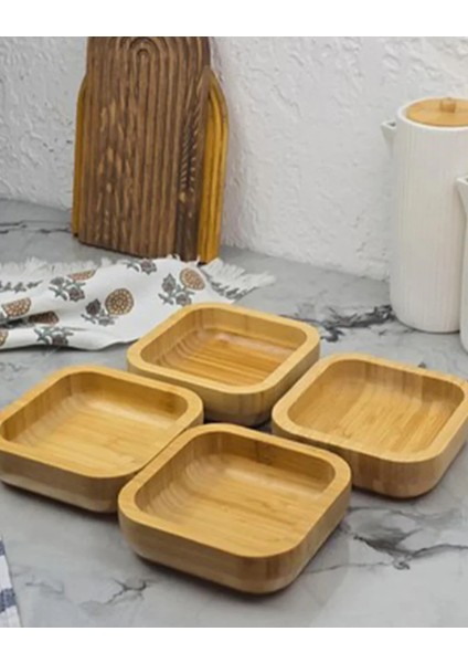 Pinterest Stil 3'lü Doğal Bambu Çerezlik Seti Ahşap Dekoratif Sade Kase Kare Atıştırmalık Kabı modelleri