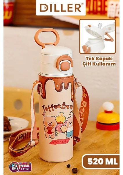 Dıller 520 ml Kılıflı Tek Kapak Çift Kullanım Pipetli/pipetsiz Taşıma El Askılı Vacum Cup/çelik Termos -D9260ML520 fiyatları