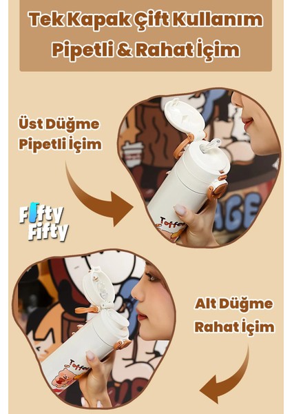 Dıller 520 ml Kılıflı Tek Kapak Çift Kullanım Pipetli/pipetsiz Taşıma El Askılı Vacum Cup/çelik Termos -D9260ML520 modelleri