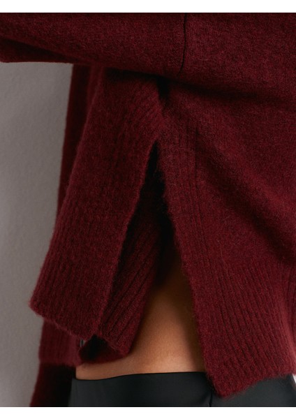 60280 Dik Yaka Düğmeli Yumuşak Dokulu Yırtmaçlı Triko Hırka-Bordo M. fırsatları