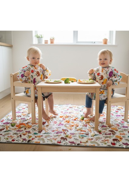 2-4yaş, Zoo, Uzun Kollu, Cepli, Makinede Yıkanabilir Bebek Mama Önlüğü, Önlük
