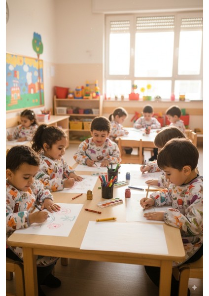 2-4yaş, Zoo, Uzun Kollu, Cepli, Makinede Yıkanabilir Bebek Mama Önlüğü, Önlük