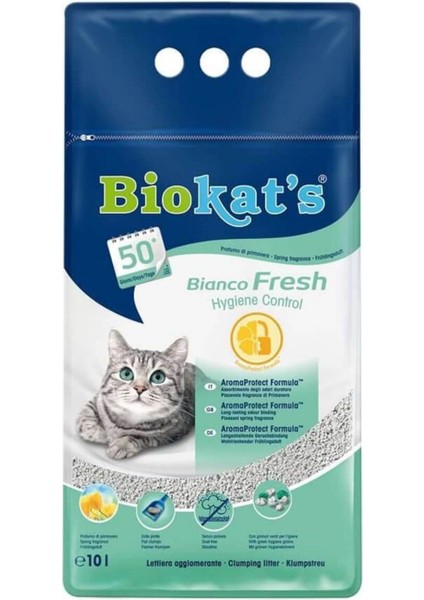 Biokats Bianco Fresh Topaklanan Hijyen Kontrollü Kedi Kumu 10LT