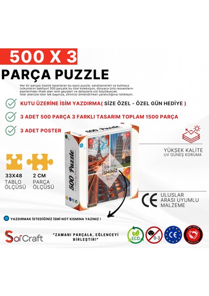 3 Lü 500 Parça Puzzle Kültürün Izleri Kişiye Özel modelleri