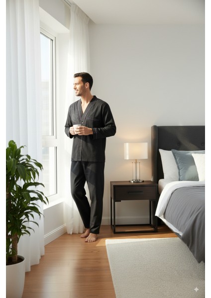 Erkek Pijama Takımı %100 Ipek Kumaş Klasik Model Cepli Rahat Tam Kalıp modelleri